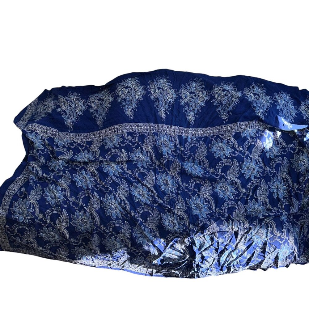 Bali Moon blue white Tropical Flower print pareo wrap shawl